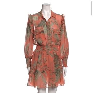 Misa Los Angeles Coral Palm Fronds Mini Dress